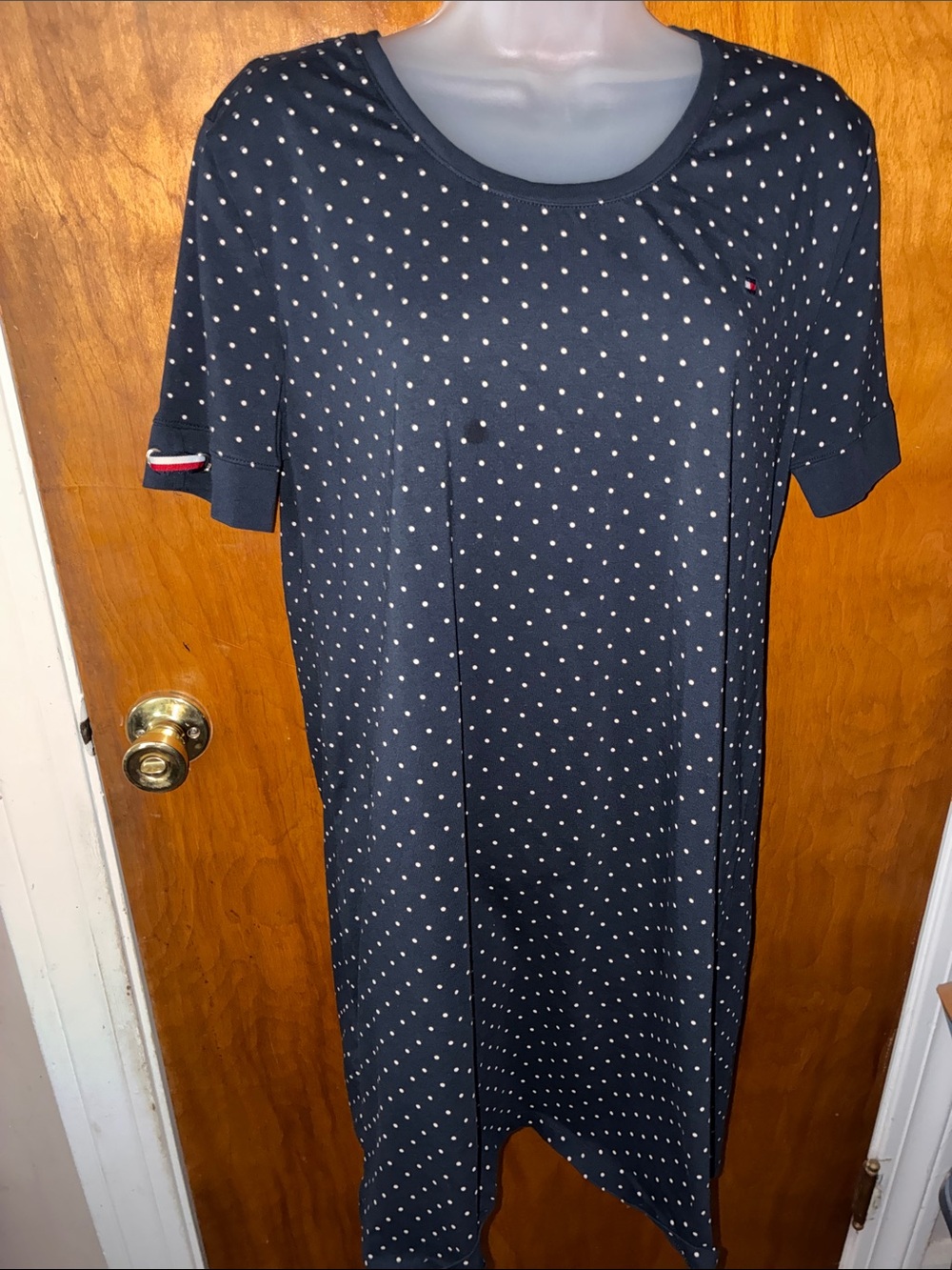 Tommy Hilfiger Navy Polka Dot Midi Dress with Signature Trim